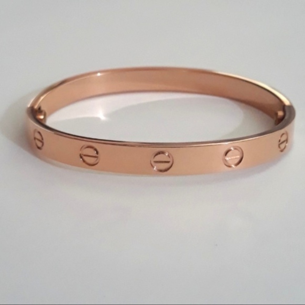 Clip On Love Screw Bracelet Cuff Bangle Rose Gold